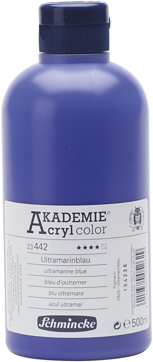 Schmincke AKADEMIE® Acryl color , ultramarine blue (442), semi-transparent, good fade resistant, 500ml [HOB-31868]